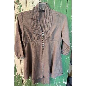 Italian Linen Tunic Button-Front Top in Taupe